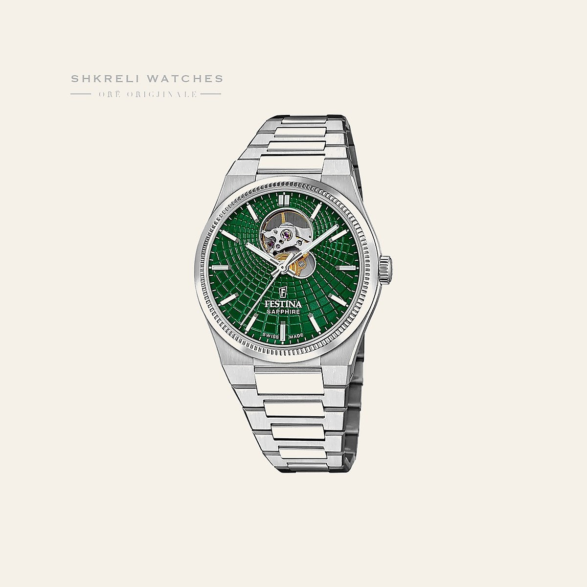 Festina Swiss Made Rivé Open Heart Automatic (40mm) — pamja 2 | Shkreli Watches