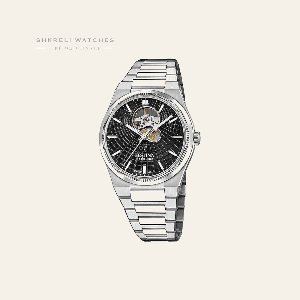 Festina Swiss Made Rivé Open Heart Automatic (40mm) — pamja 3 | Shkreli Watches