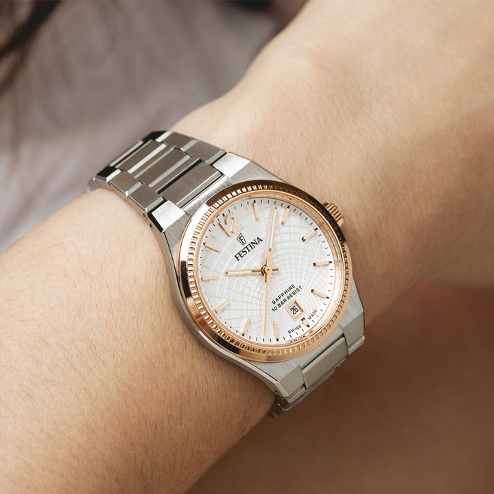 Festina Swiss Made Rivé Quartz (35mm) Mother of Pearl Dial — pamja 8 | Shkreli Watches