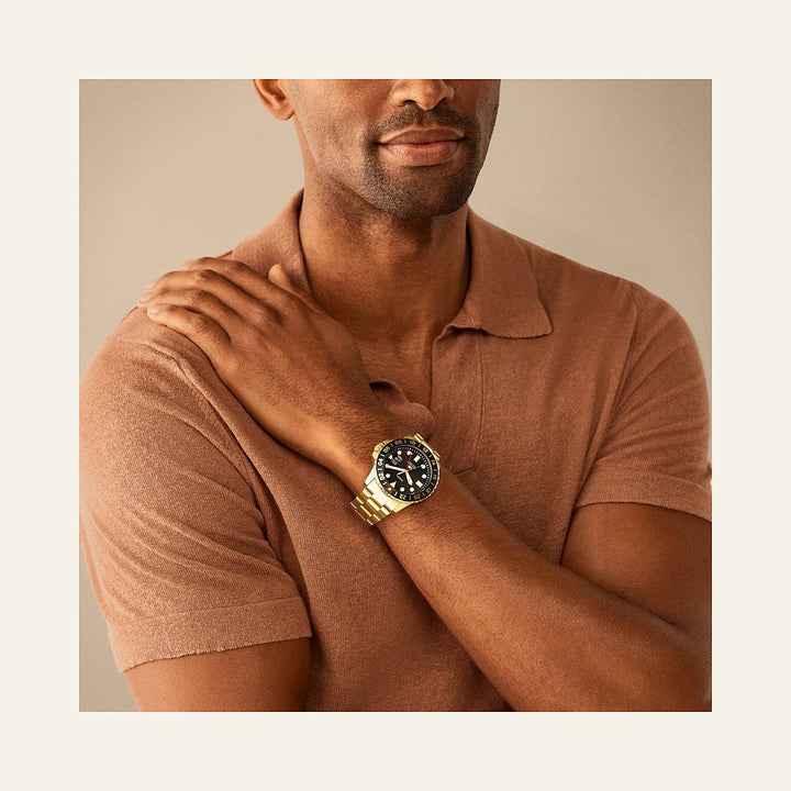 Fossil Blue GMT Gold-Tone