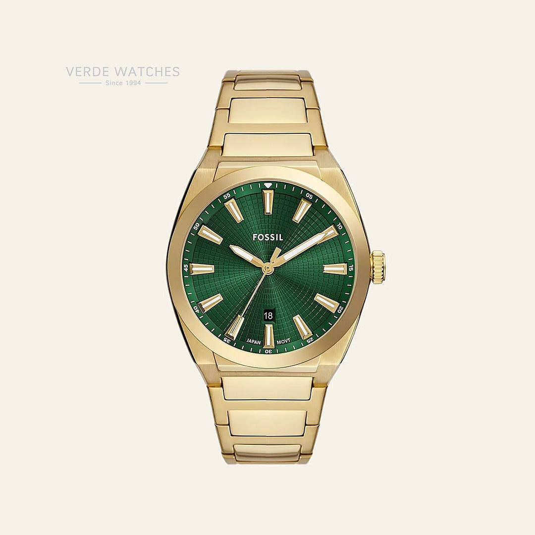 Fossil Everett Three-Hand Date Gold-Tone
