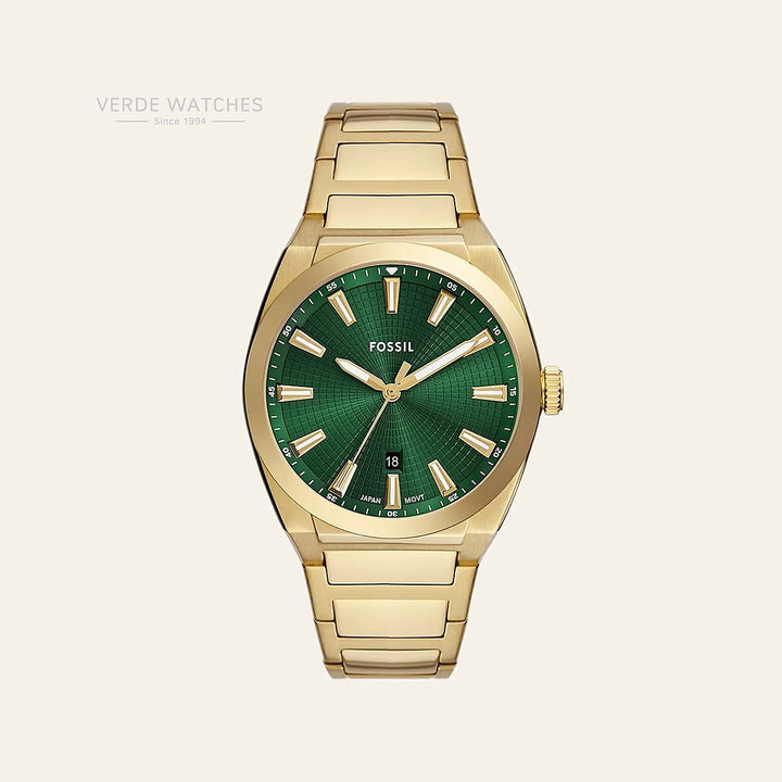 Fossil Everett Three-Hand Date Gold-Tone