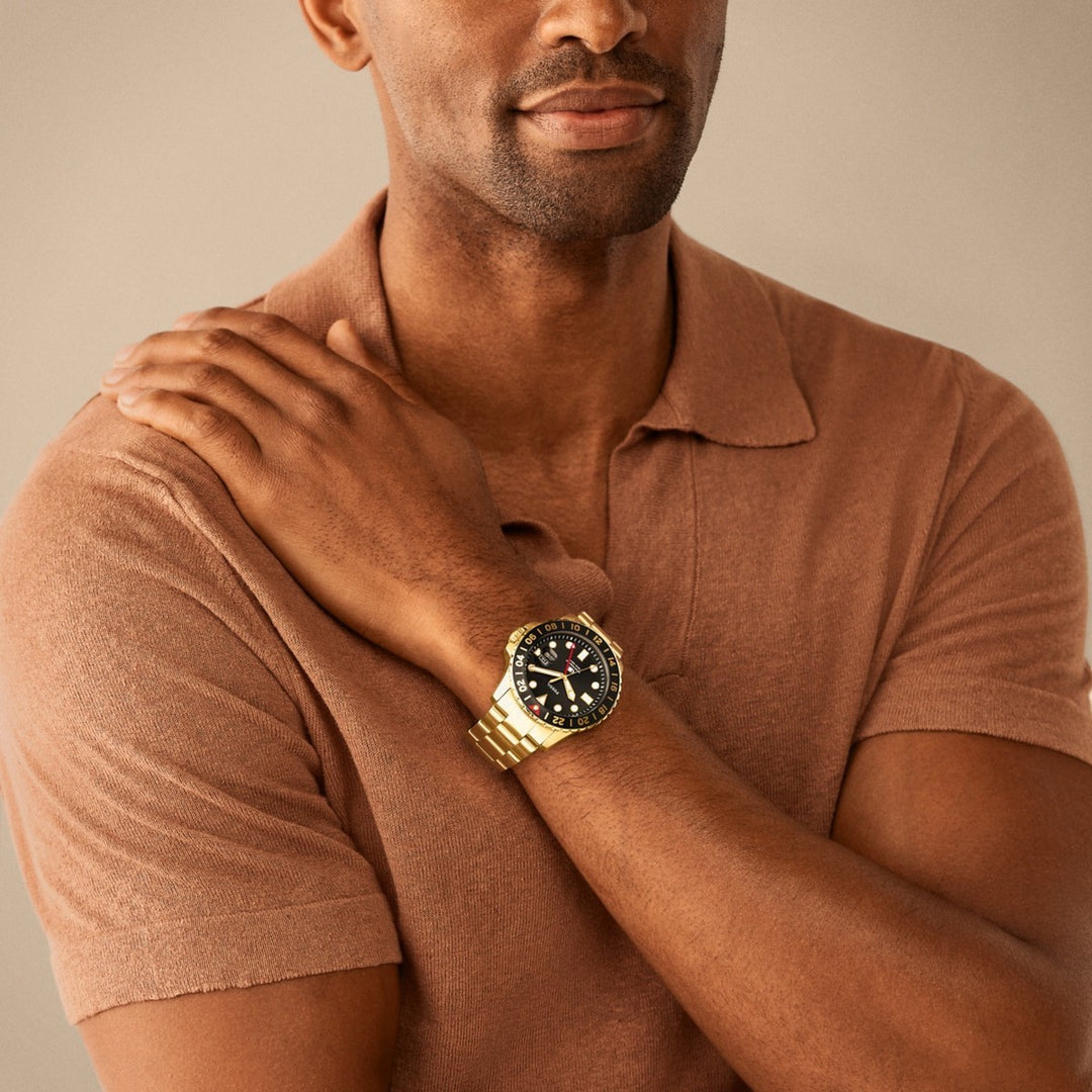 Fossil Blue GMT Gold-Tone
