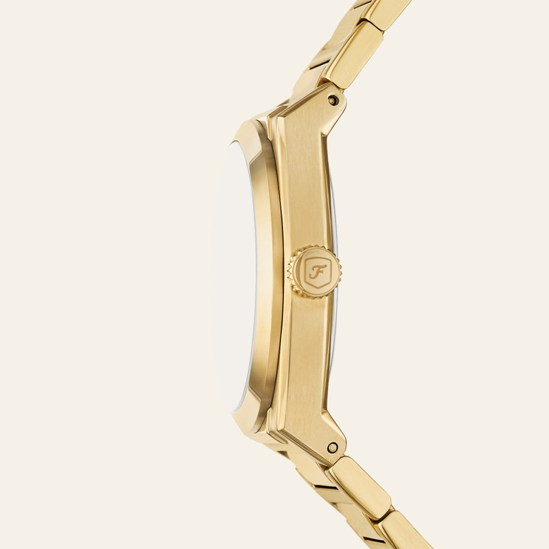 Fossil Everett Three-Hand Date Gold-Tone