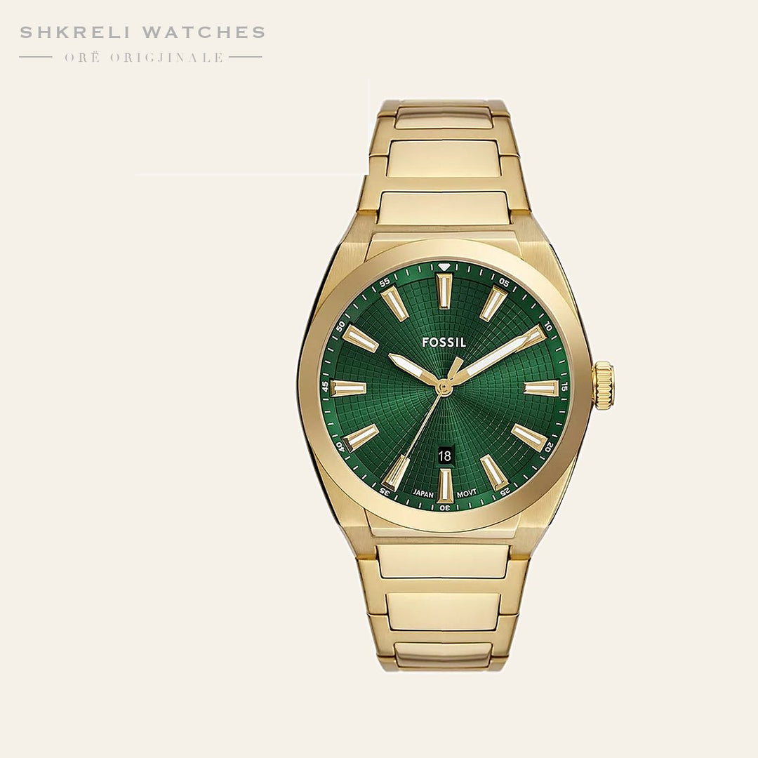 Fossil Everett Three-Hand Date Gold-Tone